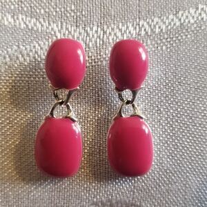 Elegant Pink & Silvertone Drop Earrings. Pre-Owned Great Used Condition